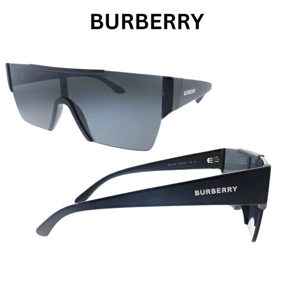 BURBERRY Matte Black Plastic Rectangle Sunglasses - Picture 1 of 5